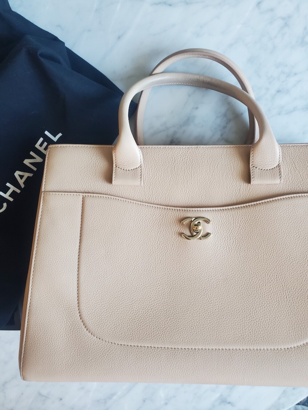 CHANEL Beige Neo Executive Tote with Strap, Authenticity Card and Dust Bag